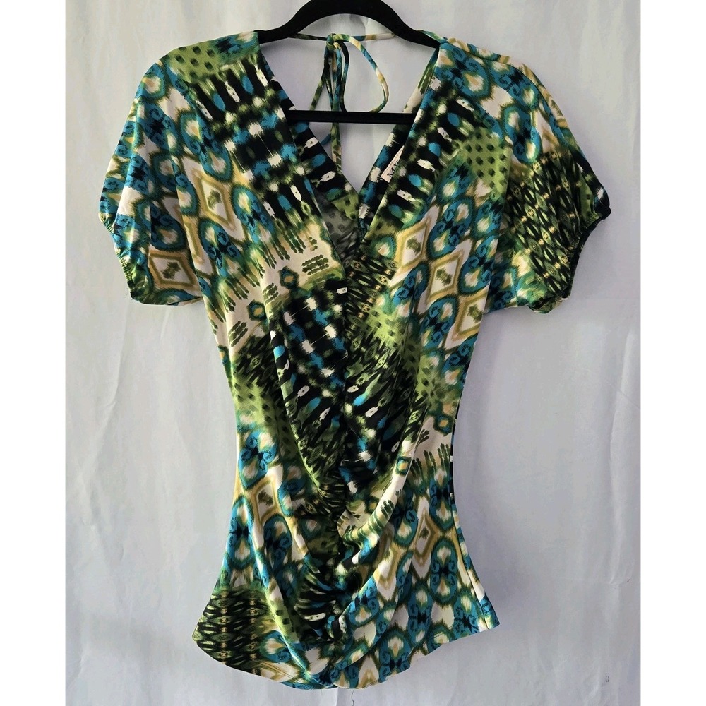 MKM Designs Y2K Womens Small Shirt Ruching Ties Colorful 90s Dopamine Boho Fairy